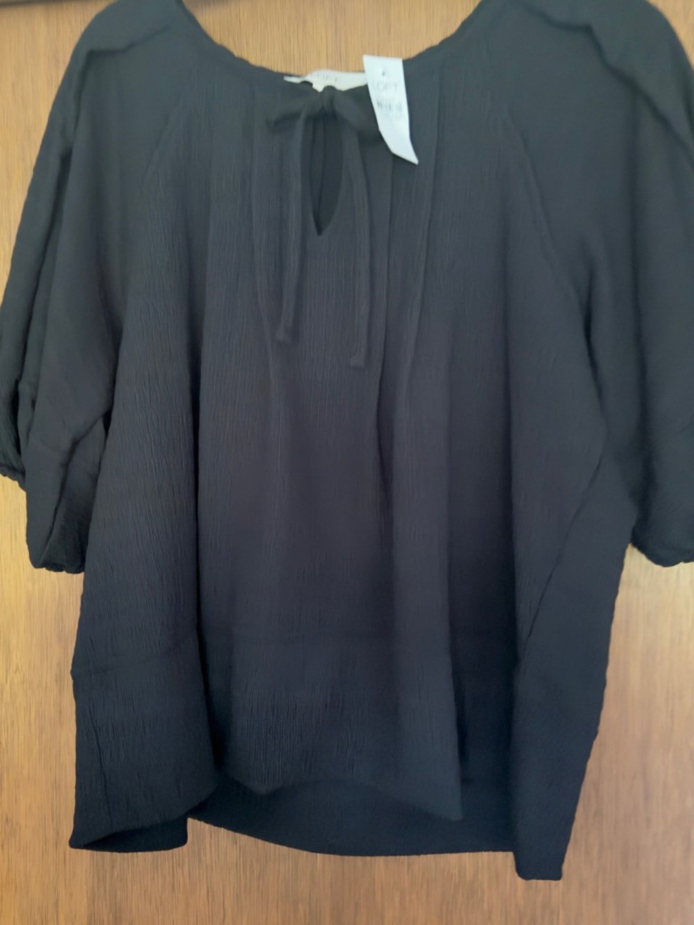 LOFT Black Tie-Neck Blouse